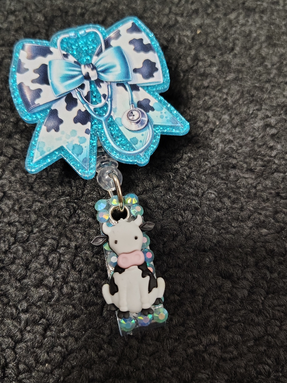 Stethoscope Cow Bow Retractable Badge Reel Work Id Holder Nurse Id Cute Badge